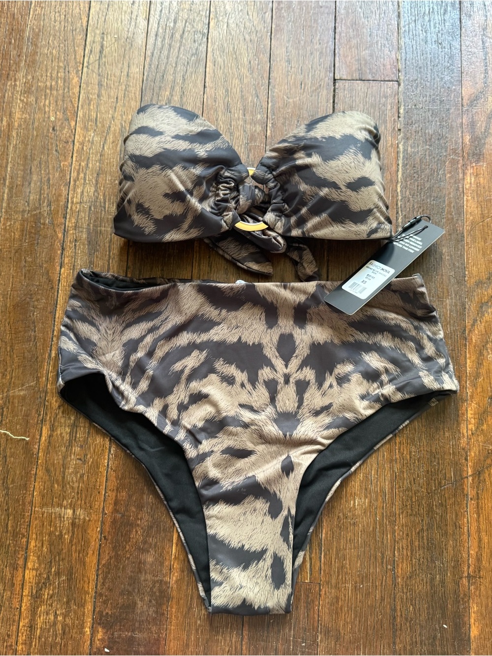 Fashion Nova Animal Print High-Waist Bikini Set in Black and Brown